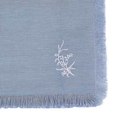 Fringed Embroidered Table Runner - Cornflower with White, 108