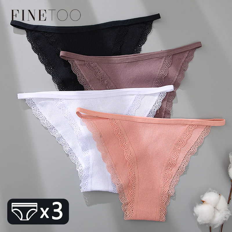 FINETOO Damen-Baumwollhöschen, 3 Teile/satz, Spitzen-Slip, S-XL, bequeme Unterwäsche, Damen-Baumwollunterhose, weiche Höschen, Dessous, Neu Image