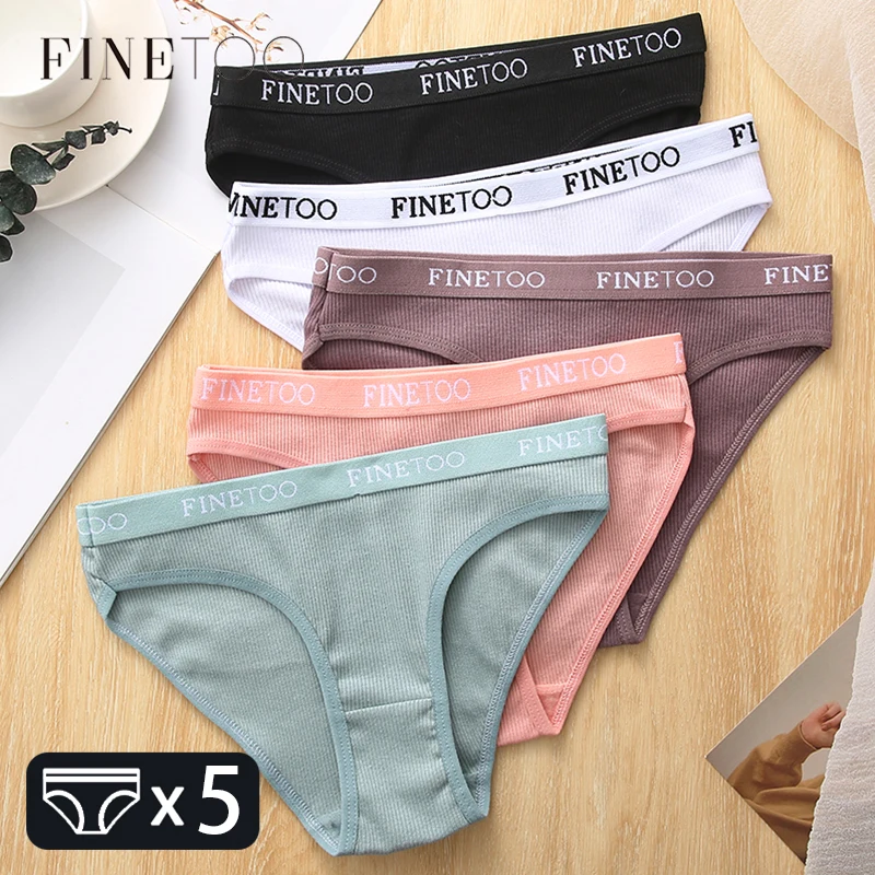 FINETOO 5 Teile/satz Baumwolle Höschen Frauen M-2XL Einfarbig Brief Unterwäsche Damen Niedrige Taille Slips Plus Größe Unterhose Dessous Image