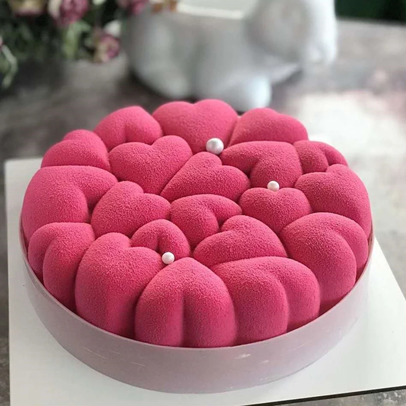 Valentinstag Herzförmige Nähte Textur Mousse Form Lebensmittelqualität Silikon Kuchen Formen Kuchen Dekorieren Werkzeug Dessert Backformen Image