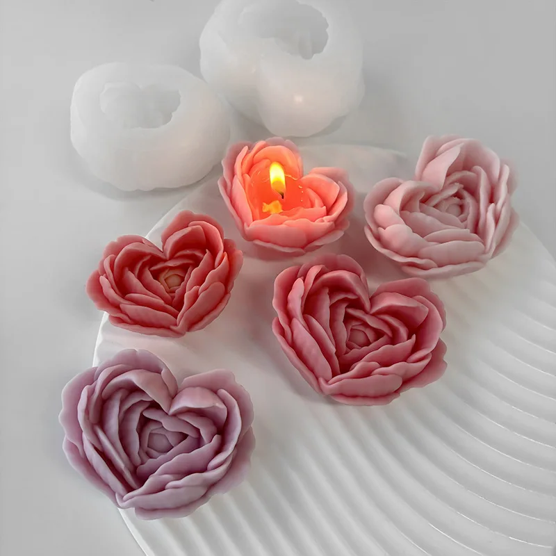 Liebe Blume Silikon Form DIY Herzförmige Rose Duftkerze Gips Seife Harz Formen Handgemachte Schokolade Dessert Kuchen Werkzeug Image