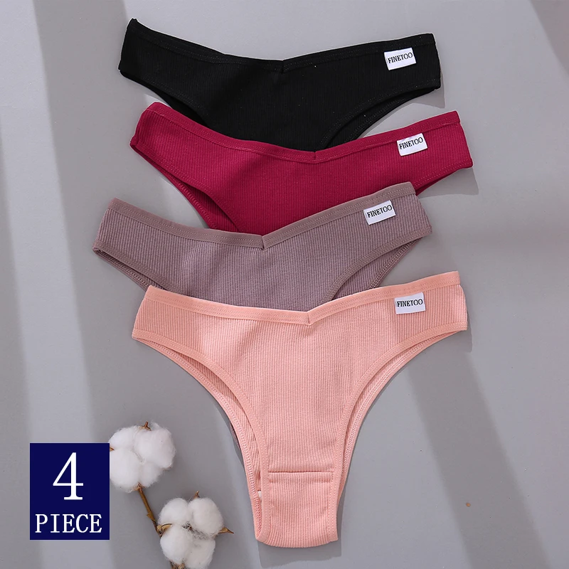 4 Teile/satz Frauen Baumwolle Brasilianische Höschen M-XL Low-Rise Einfarbig Unterwäsche Damen Bequeme Unterhose Mädchen Panty Dessous Image