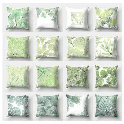 Grüne Pflanzenblattdekoration Kissenbezug Polyester Kissenbezug 45X45 Herbst Home Sofa Image