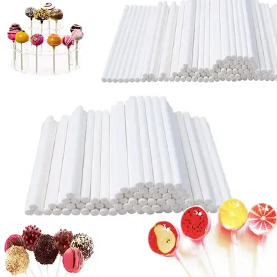 100Pcs/set Plastic Lollipop Stick Safe White Cake Pop Sucker Sticks for Chocolate Sugar Candy