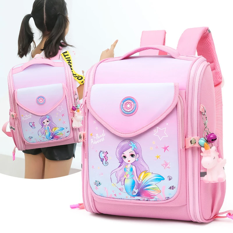 Sacs à dos d'école 3D Orth4WD pour filles, sacs d'école primaire imperméables, sac à dos sirène de dessin animé, cartable pour enfants