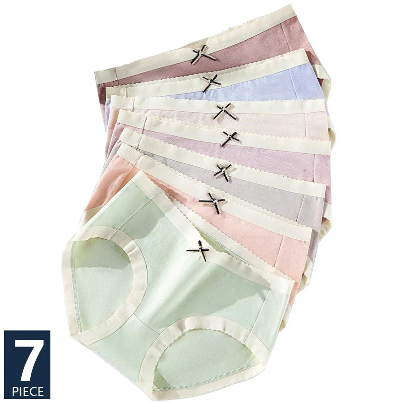 7 pezzi/set mutandine da donna in cotone biancheria intima traspirante simpatico fiocco slip da ragazza solido sexy a vita bassa slip da donna lingerie femminile