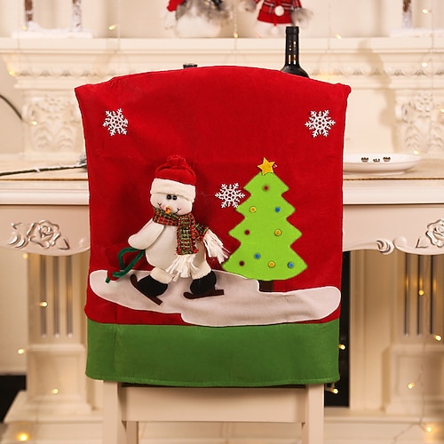 1 Stück Geschenke-Stuhl-Rückenbezug für Esszimmer, Weihnachtsmann-Schneemann-Rentier-Abendessen-Stühle-Bezug, Stuhl-Schonbezug für Küche, Hotel, Urlaub, Party-Dekoration