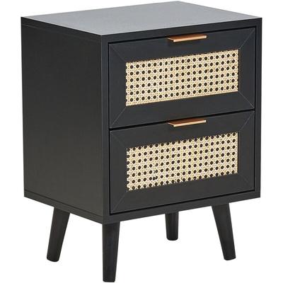 Nachttisch Schwarz / Beige Rattan 2 Schubladen 30 x 40 x 52 cm Modernes Design Wiener Geflecht Image