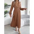 Per donna Abito da lavoro Abito linea A Di tendenza Ufficio Moda da lavoro Rimborsate Abito lungo Abito lungo A pieghe A V Manica lunga Liscio Standard Nero Vino Marrone Primavera Autunno S M L XL