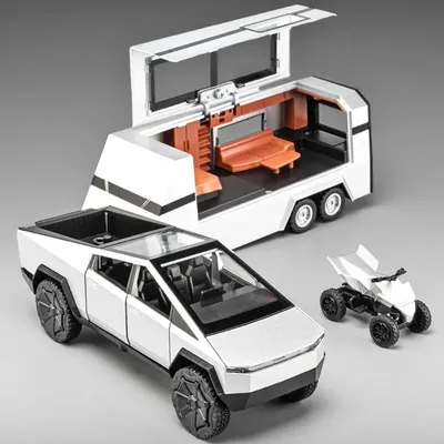 1:32 Toy Trucks for Boys Cybertruck Model Silver Pickup Truck Diecast Metal Toy Cars with Sound and