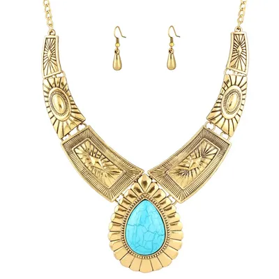 Girls Jasmine Dress Up Jewelry Aladdin Cosplay Metal Exaggerated Droplet Tnecklace with Retro