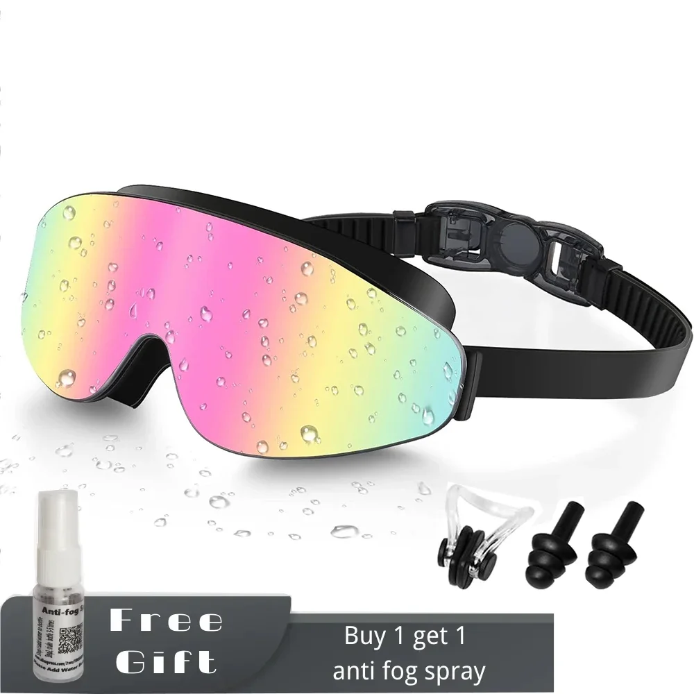 Kids Polarized Swim Goggles for Age 4-16, with antifog Spray,Nose Clip Earplug, Swimming Wide View Anti-Fog No Leaking Glasses