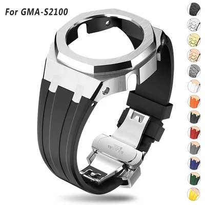 Gen4 GMA-S2100 Mod Kit Metal Bezel for Casioak Stainless Steel Case Rubber Strap Suitable for Casio