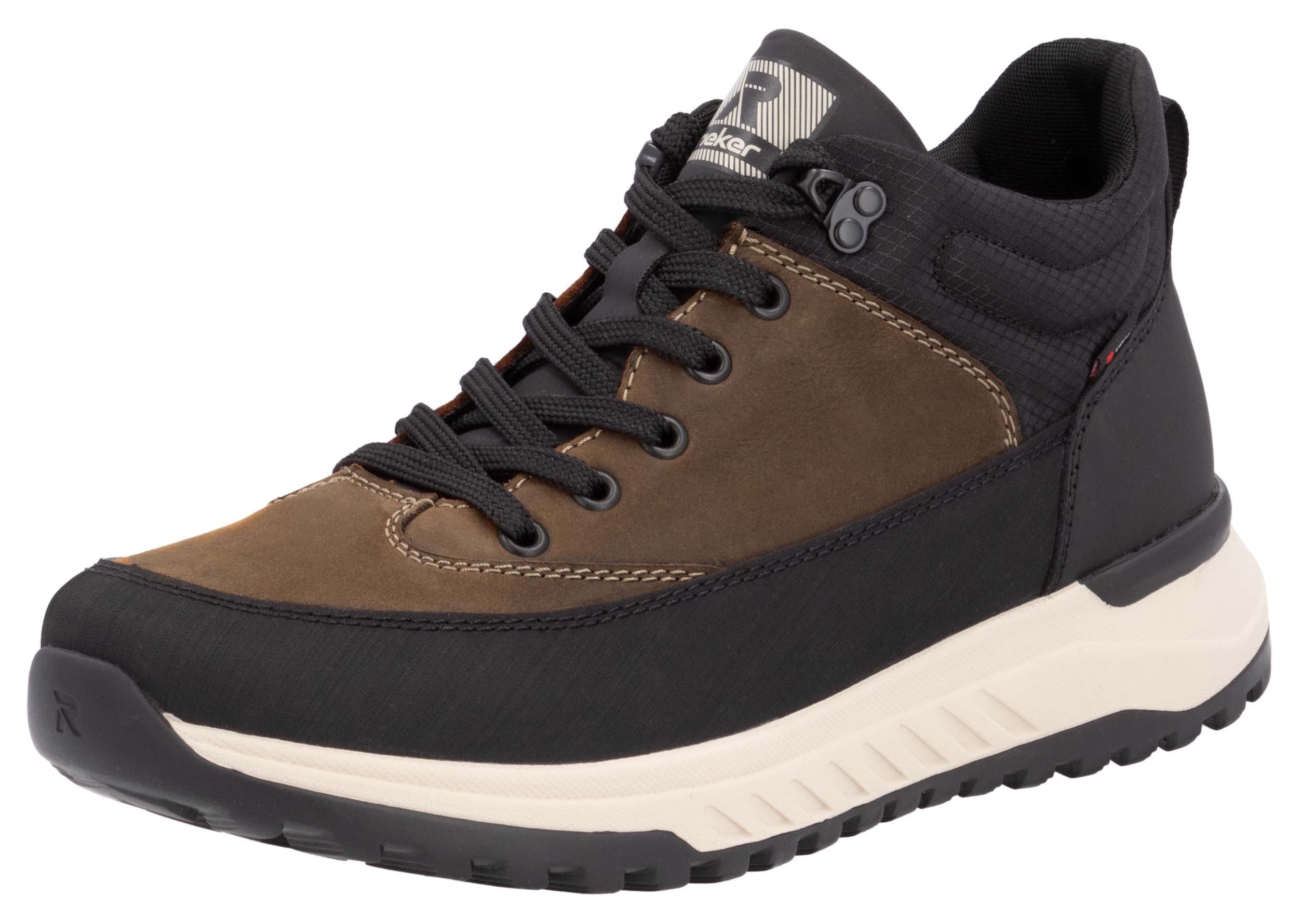 Sneaker RIEKER SPORT, Herren, Gr. 45, braun (braun, schwarz), Leder, Lederimitat, Textil, Schuhe Sneaker, Freizeitschuh, Outdoorschuh, Schnürboots mit TEX-Membran