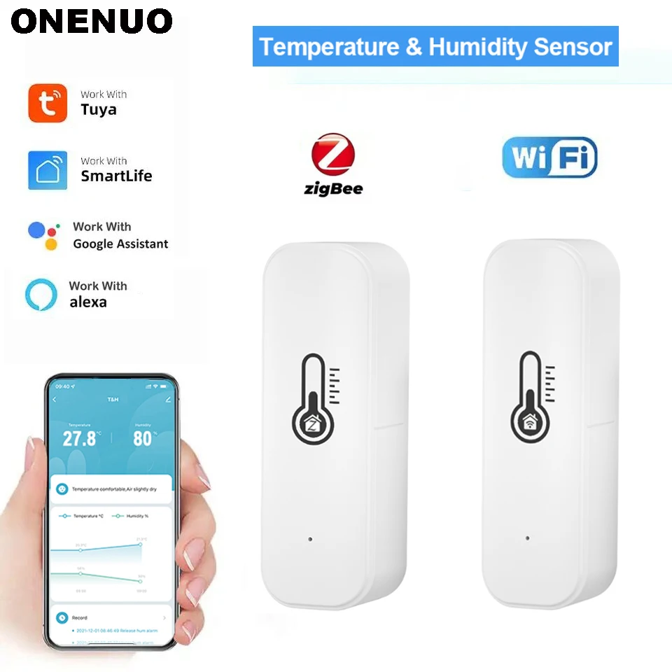 Tuya WiFi oder ZigBee Temperatur und Luftfeuchtigkeit Smart Home Thermometer Hygrometer APP Fernalarm Funktioniert mit Alexa Google Home Image
