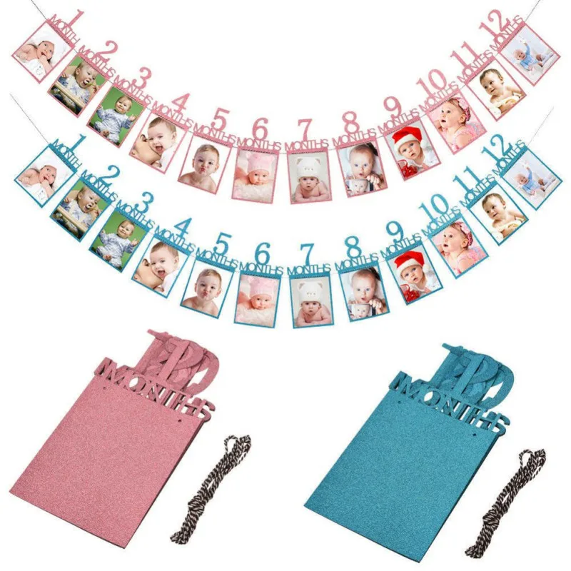 Geburtstag Baby 12 Monate Foto Banner Neugeborenen 1. Geburtstag Party Dekor Foto Display Girlanden Foto zeigt Flaggen Dekorationen Image