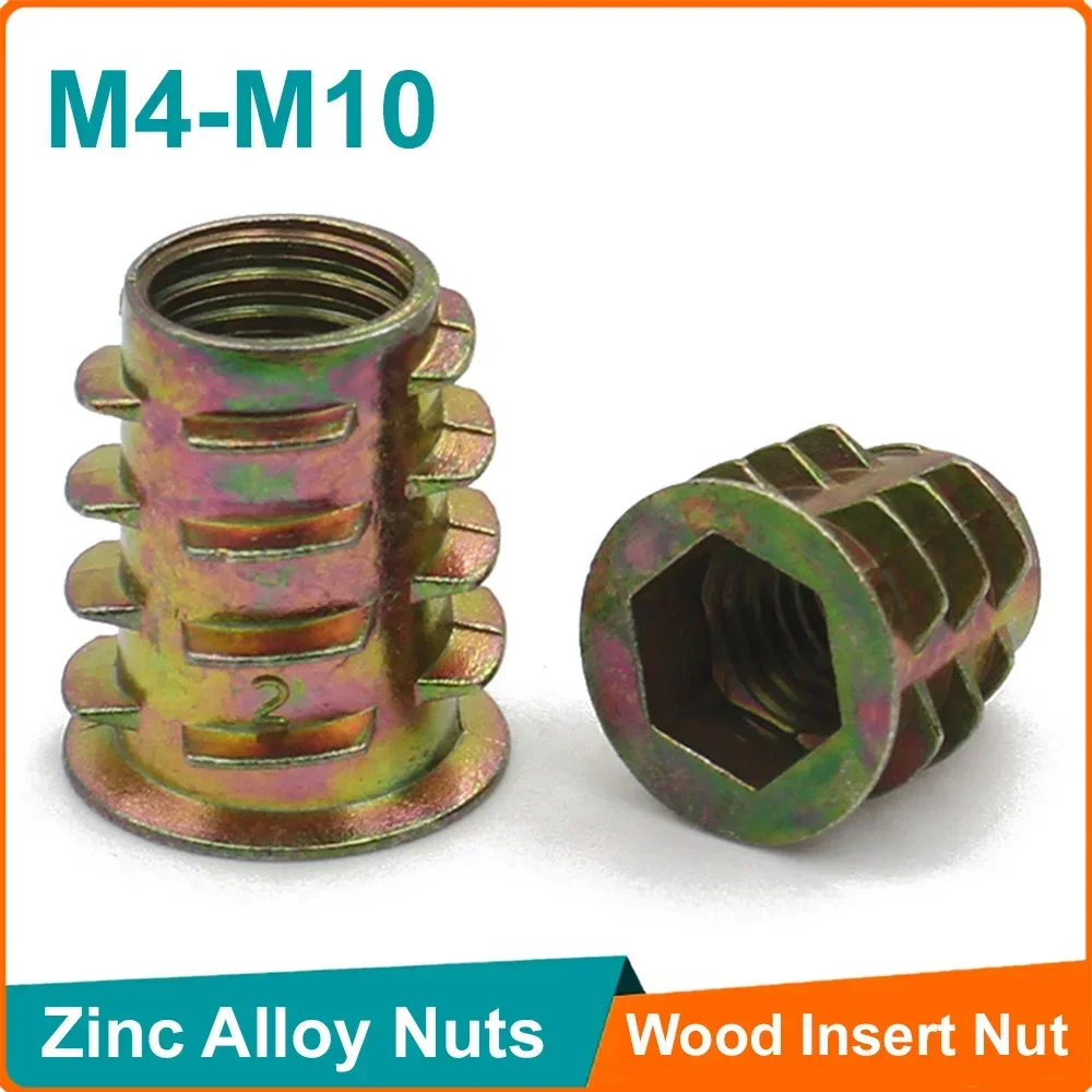 10–50 Stück Zinklegierungsgewinde für Holzeinsatzmutter M4 M5 M6 M8 M10 Flanschsechskant-Antriebskopf Möbelmuttern Image