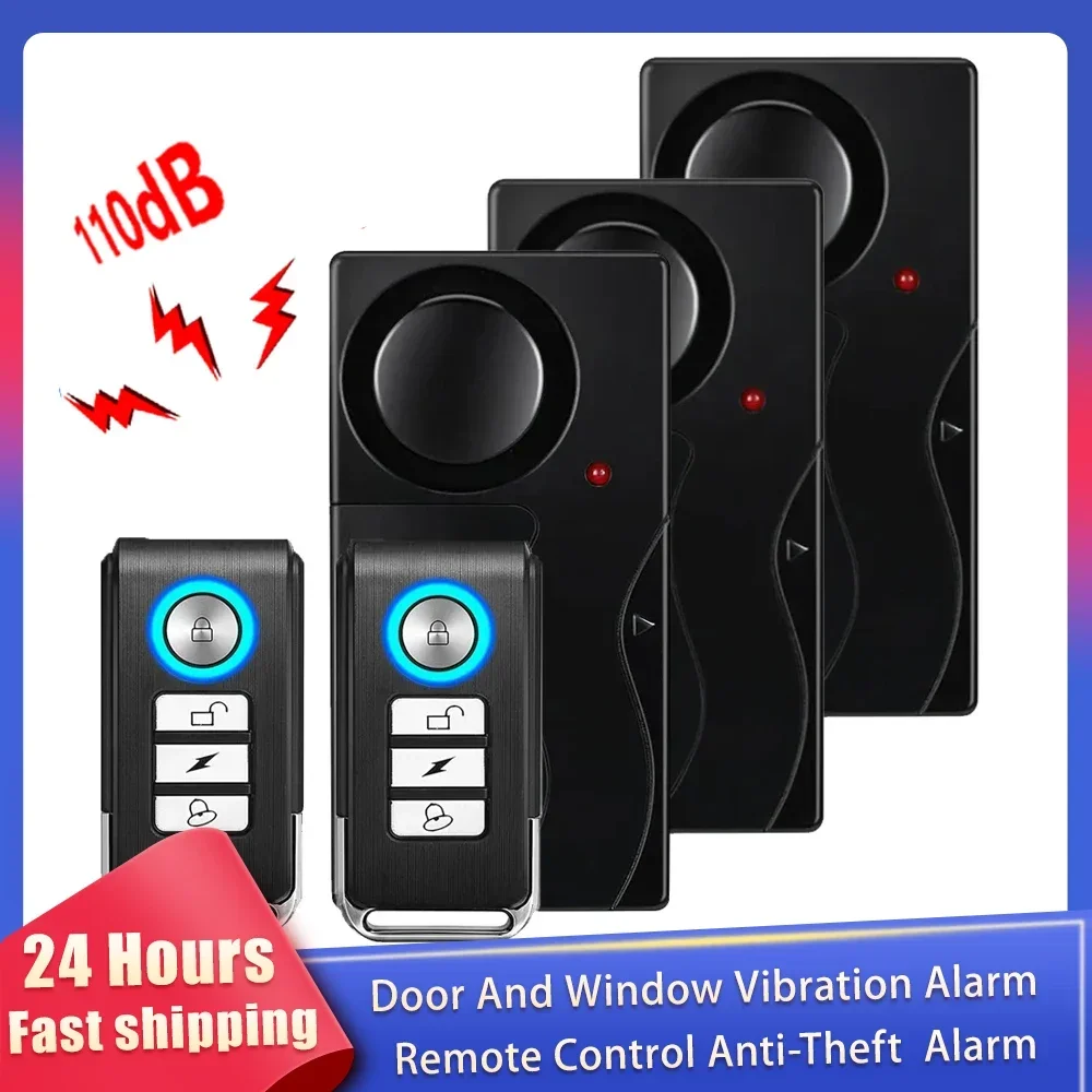 Neue 110dB Tür Und Fenster Vibration Alarm Drahtlose Anti-Diebstahl Alarm Mit Fernbedienung Hause Fahrrad Sicherheit Einbrecher Alarm Image