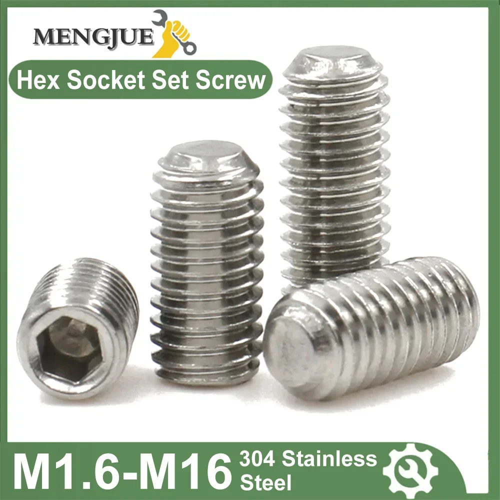 10 Stück 304 Edelstahl Innensechskantschraube Cup Point M2 M3 M4 M5 M6 M8 M10 M12-M16 Headless Innensechskant Madenschraube DIN916 Image