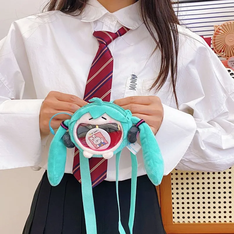 Hatsune Miku Portamonete Borsa a tracolla Cartoon Kawaii 14 cm Borsa per cuffie Borsa antidolore in peluche Borsa a tracolla Portachiavi Ciondolo regalo per ragazza