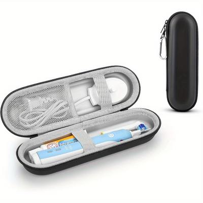 TEMU Hard Shell Electric Toothbrush Travel Case Accessories For Oral-, Portable Storage Box With Accessories Compartment, Shockproof Eva Case With Carabiner, Black, 9.1 Inches