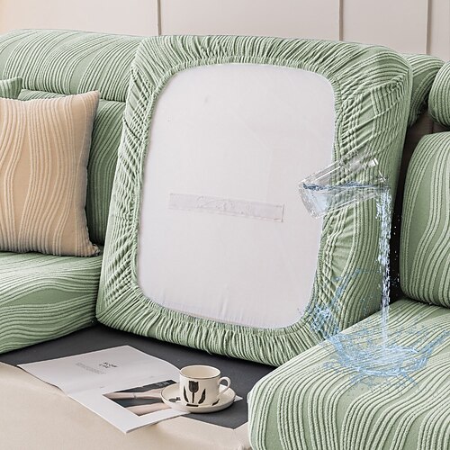 wasserabweisender Sofa-Sitzkissenbezug mit Jacquard-Streifen, Schonbezug, elastisch, Couch-Sessel, Loveseat, 4- oder 3-Sitzer, grau, uni, einfarbig, weich, strapazierfähig, waschbar Image