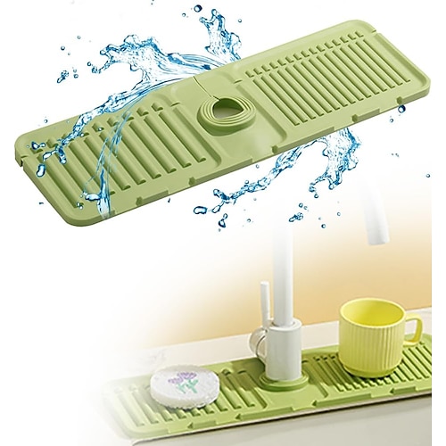 Küchen-Silikon-Wasserhahnmatte, Küchenspüle-Wasserhahn-Spritzschutz, Silikon-Abtropfmatte, schnell trocknende Spülbeckenablage, Spülbeckenschutz, Spülbecken-Wasserhahnmatte, Badezimmer-Tropfschutz Image