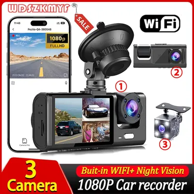 3Channel Dash Cam for Car 1080P Video Recorder WIFI APP Dashcam Car DVR Front and Rear View Camera