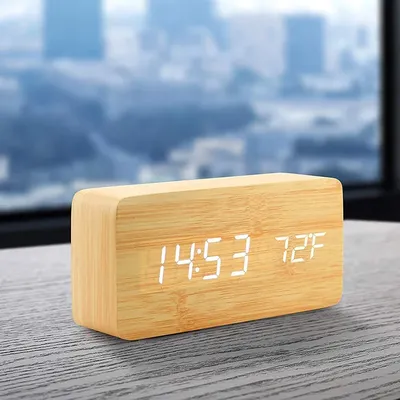 Digital Alarm Clock Wooden LED Table Clock with Temperature for Bedroom Office Travel Desk