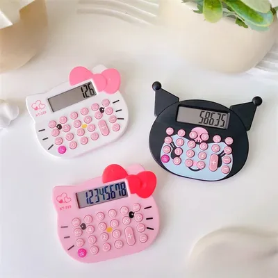 Sanrio Anime Hello Kitty Kawaii Cat Head Calculator Cinnamoroll Kuromi My Melody Convenient Mini