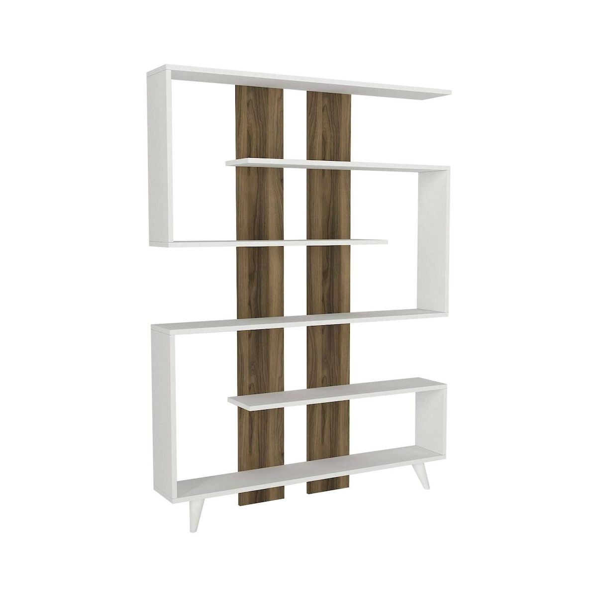 Dmora Bücherregal Dmandell, Büroregal, Mobiler Buchhalter, Bücherbrett, 120x20h162 cm, Weiß und Walnuss Image