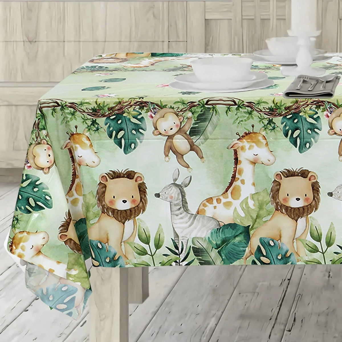 Dschungeltiere Geburtstagsdekoration Tischdecke Wild One Babyparty Junge Kinder Wald Safari Geburtstag Partyzubehör Image
