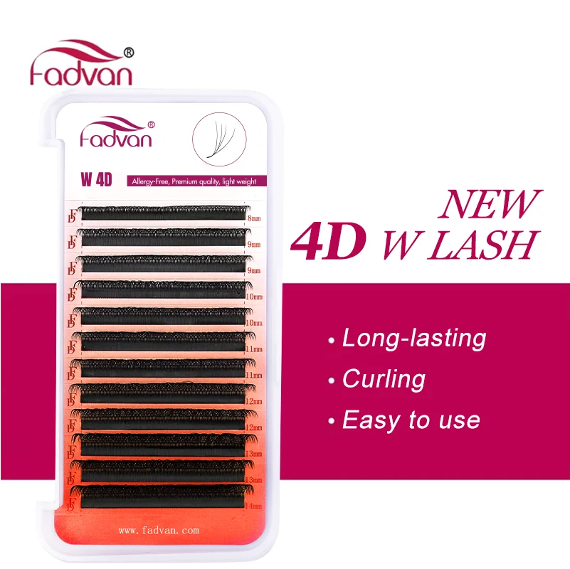 FADVAN 4D W-Form, leicht zu verschönernde Wimpernverlängerung, C/D-Locken, vorgefertigte Volumenfächer, weicher Stil, natürliche falsche Wimpern aus Nerz Image