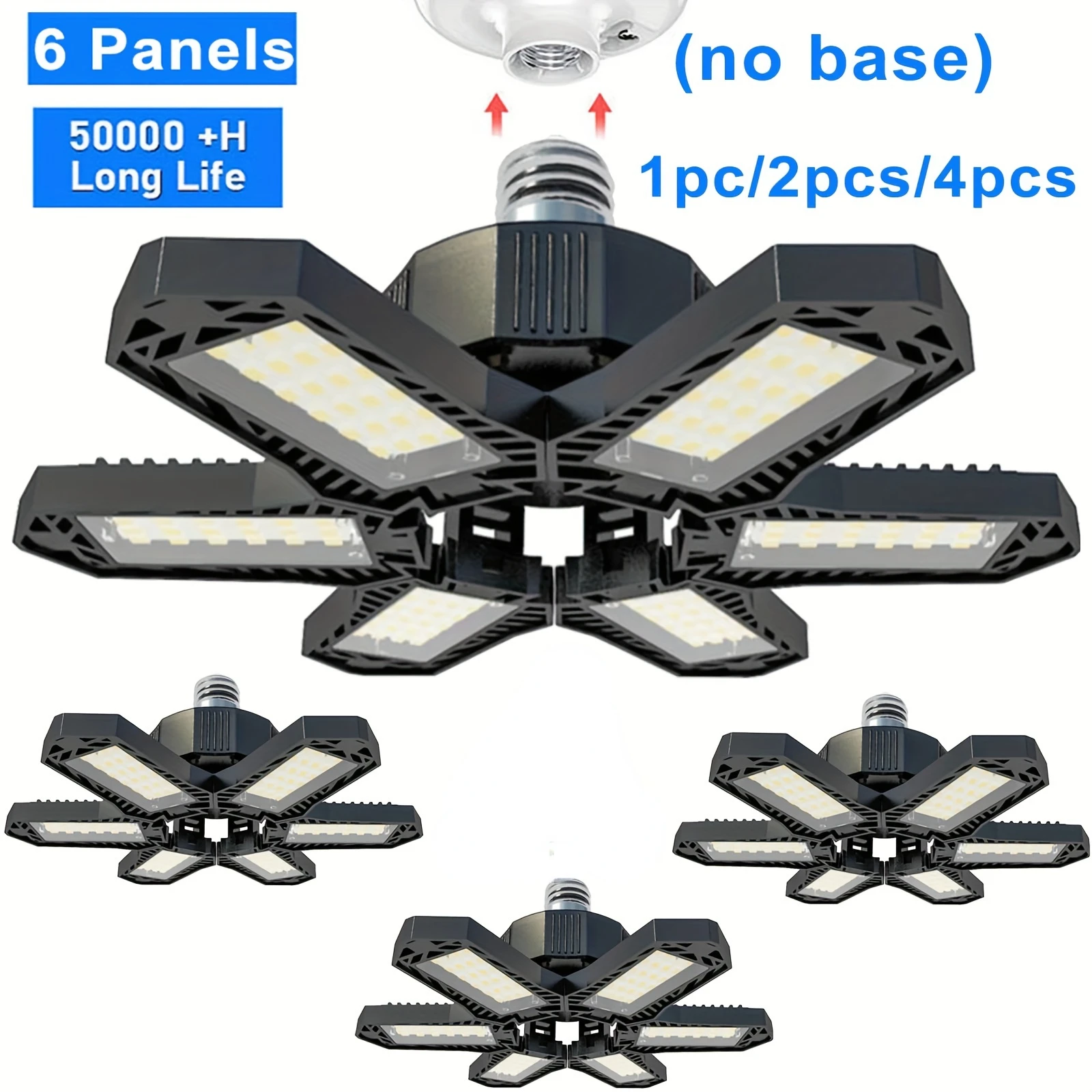 1/2/4 Stück verformbare LED-Garagenleuchten mit 6 verstellbaren Paneelen, leuchtendes Licht, E26, E27, Deckenleuchte für Werkstatt, Aufbewahrung, Garagenlampe Image