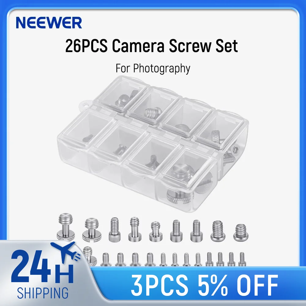 NEEWER 26-teiliges Kameraschrauben-Set für Fotoausrüstung, inklusive 1/4 Zoll 3/8 Zoll M2 M2,5 M3 und M4 Schrauben Image