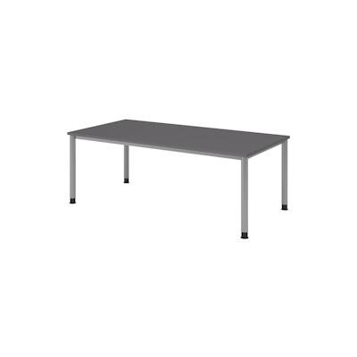 bümö höhenverstellbarer Schreibtisch H-Serie 200x100 cm in graphit, Gestell in Silber - großer PC Tisch für's Büro manuell höhenverstellbar, Image
