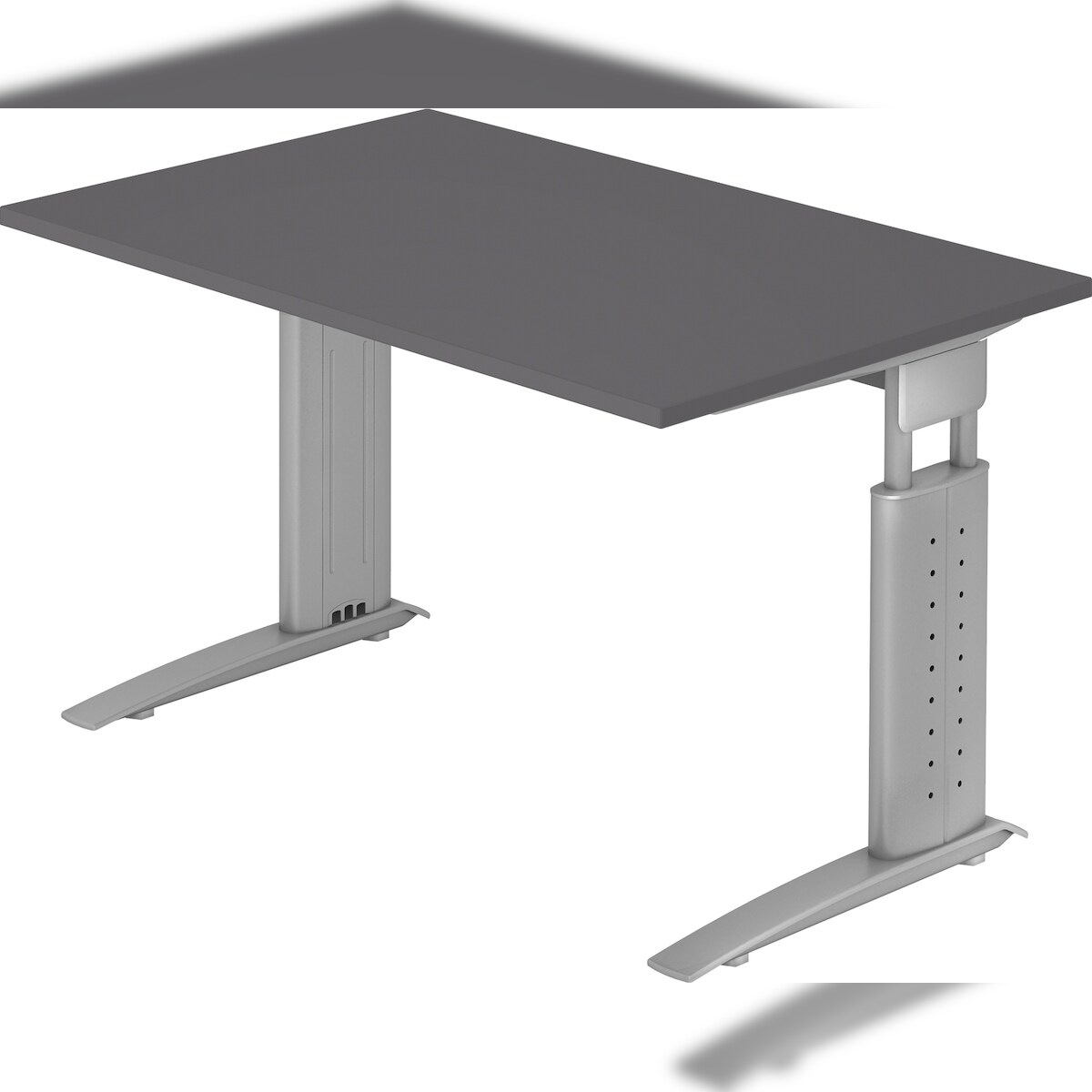 bümö höhenverstellbarer Schreibtisch U-Serie 120x80 graphit, Gestell in Silber - PC Tisch klein für's Büro manuell höhenverstellbar, Computertisch Image