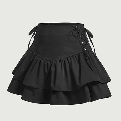 TEMU Ruffle Hem Cross Strap Skirt, Y2k A-line Zipper Solid Skirt For Spring & Summer, Women's Clothing