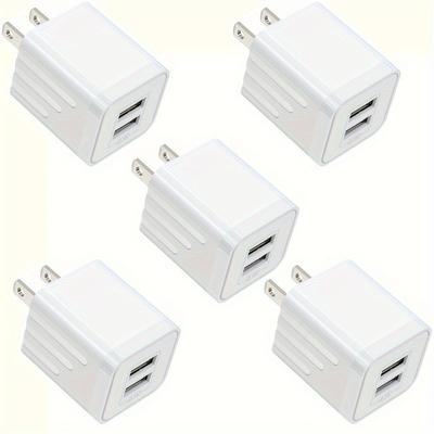 TEMU Jozashon 5-pack Usb Wall Charger, 2.1a Dual Usb Port Cube Power Plug Adapter Charger Block Charging Box Brick For Iphone 15/15 Pro/15 Pro Max/14, Galaxy, Pixel, Lg, Android-white