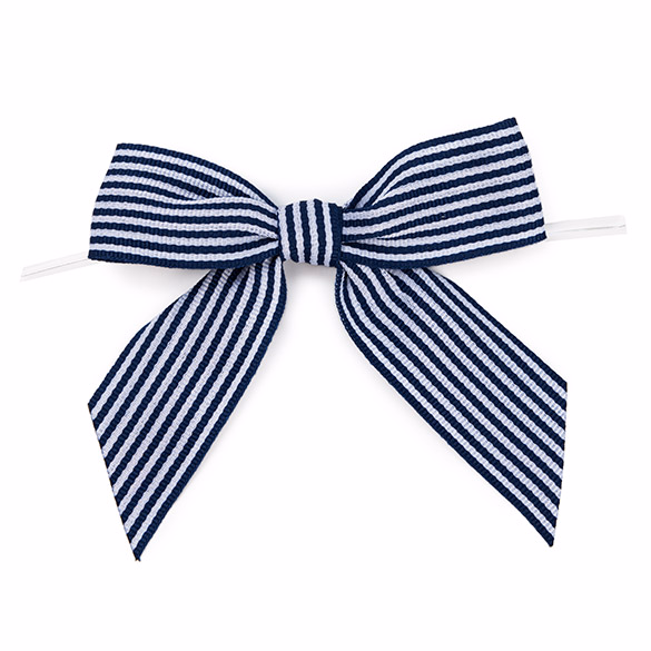 Navy/White Striped Pre-tied Bow 3 1/2" 25 pack GBOWNW