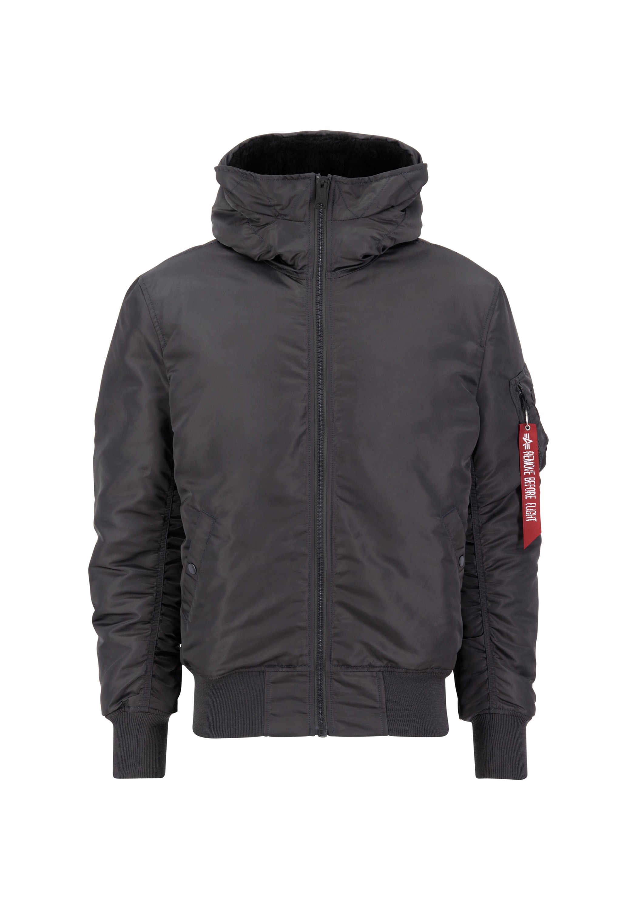 Bomberjacke ALPHA INDUSTRIES "MA-1 Hooded", Herren, Gr. L, grau (vintage grau), Obermaterial: 100% Nylon, Futter: 100% Nylon, Kapuzenfutter: 100% Polyester, Füllung: 100% Polyester, Jacken Bomberjacke