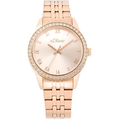 Quarzuhr S.OLIVER, rosa (roségoldfarben), Armbanduhren, Damen, Armbanduhr, Damenuhr, analog, Zirkonia (synth.), Edelstahlarmband Image