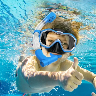 Kids Snorkel Mask 3 Windows Panoramic Wide View HD Three-Lens Adjustable Scuba Snorkeling Swimming