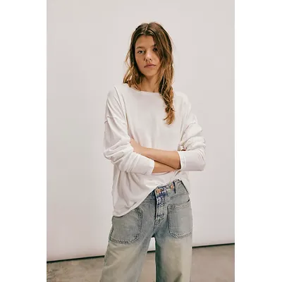 We The Free Nina Long-Sleeve Tee at Free People in Ivory, Size: Large