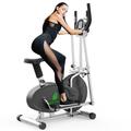 Elliptical Cross Trainer, Neezee 2 in 1 Cross Trainer Exercise Bike with Pulse Sensor, LCD Monitor and Adjustable Seat, Max Weight 120kg, Upgraded Adjustable Resistance Cross Trainer for Home, Sliver