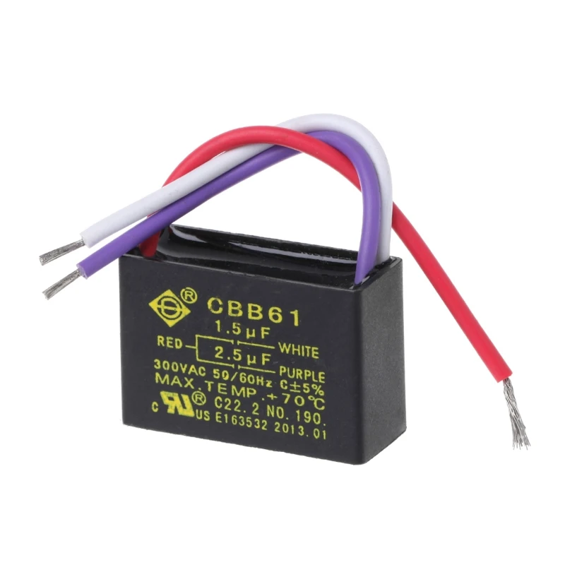Schwarzer CBB61 1,5uF+2,5uF 3 Drähte 250V 50/60Hz Kondensator für Deckenventilator Image