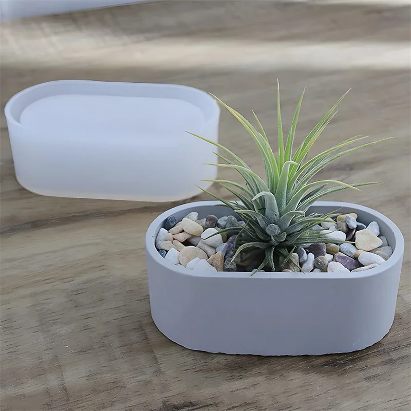 1pc Rechteckige Fortung Box Silikon Form DIY Kristall Epoxy Kleber Form Elliptische Sukkulenten Blumentopf Gips Zement Form Image