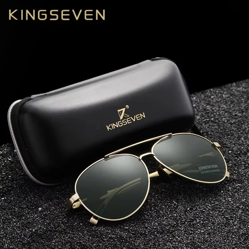 KINGSEVEN DESIGN Männer Klassische Polarisierte Sonnenbrille Aluminium Pilot Sonnenbrille High Definition Objektiv UV400 Schutz Image
