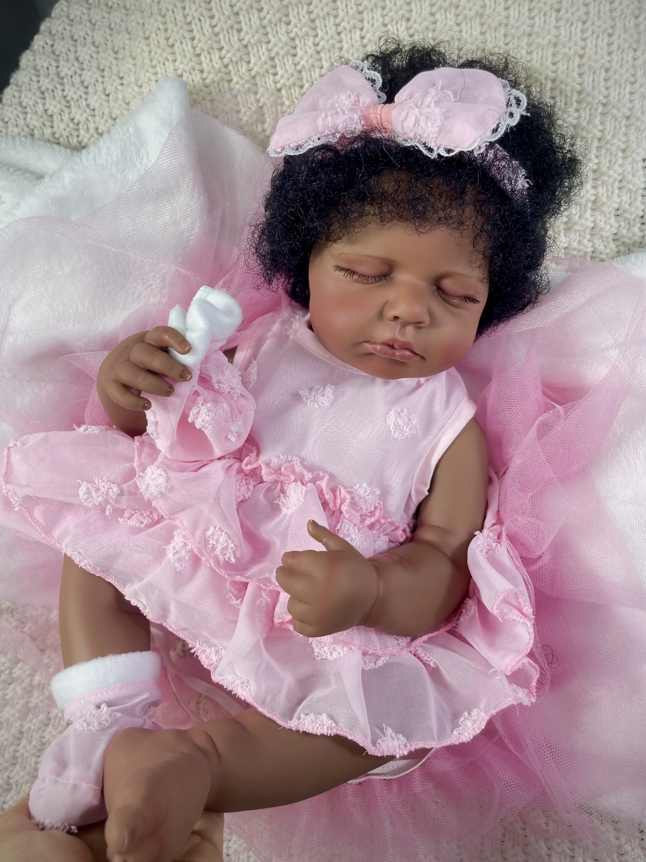 Mrb 50cm wieder geborene Baby puppe Loulou dunkle Haut Mädchen Afro amerikaner Baby fertig Neugeborene schöne schwarze Mädchen Sammler kunst puppe