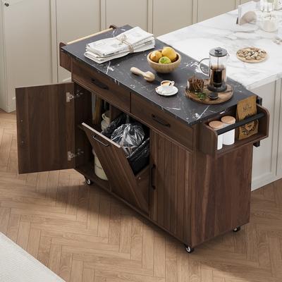 Kitchen Island with Trash Can,Kitchen Island with Drop Leaf,Kitchen Island on Wheels